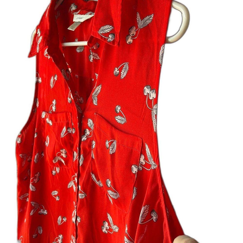CJ Banks Sleeveless Collar Button Down Cherry Motif Hi-Lo Top Shirt XL